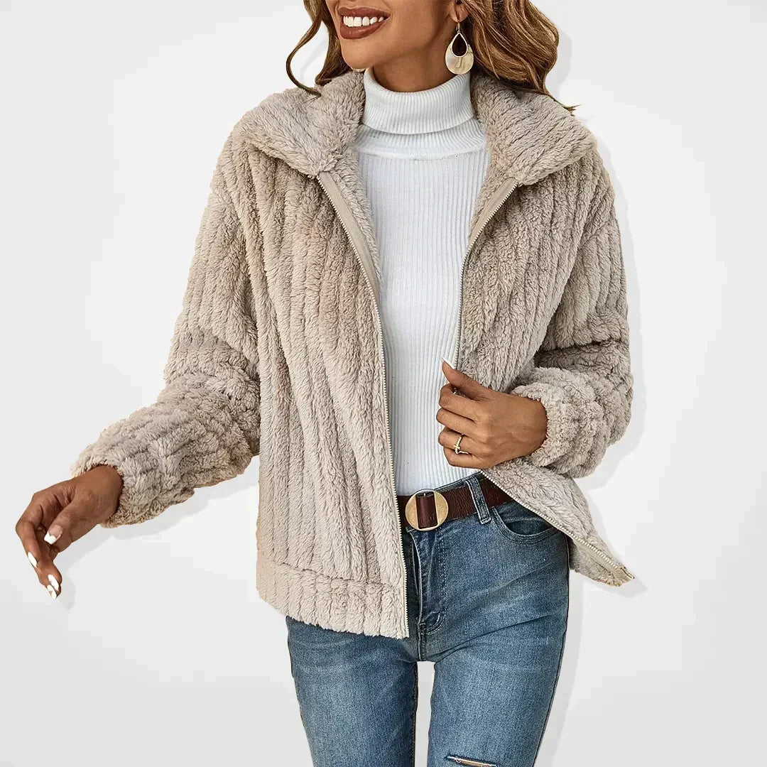 Cardigan feminino felpudo manga longa com gola ampla oversized