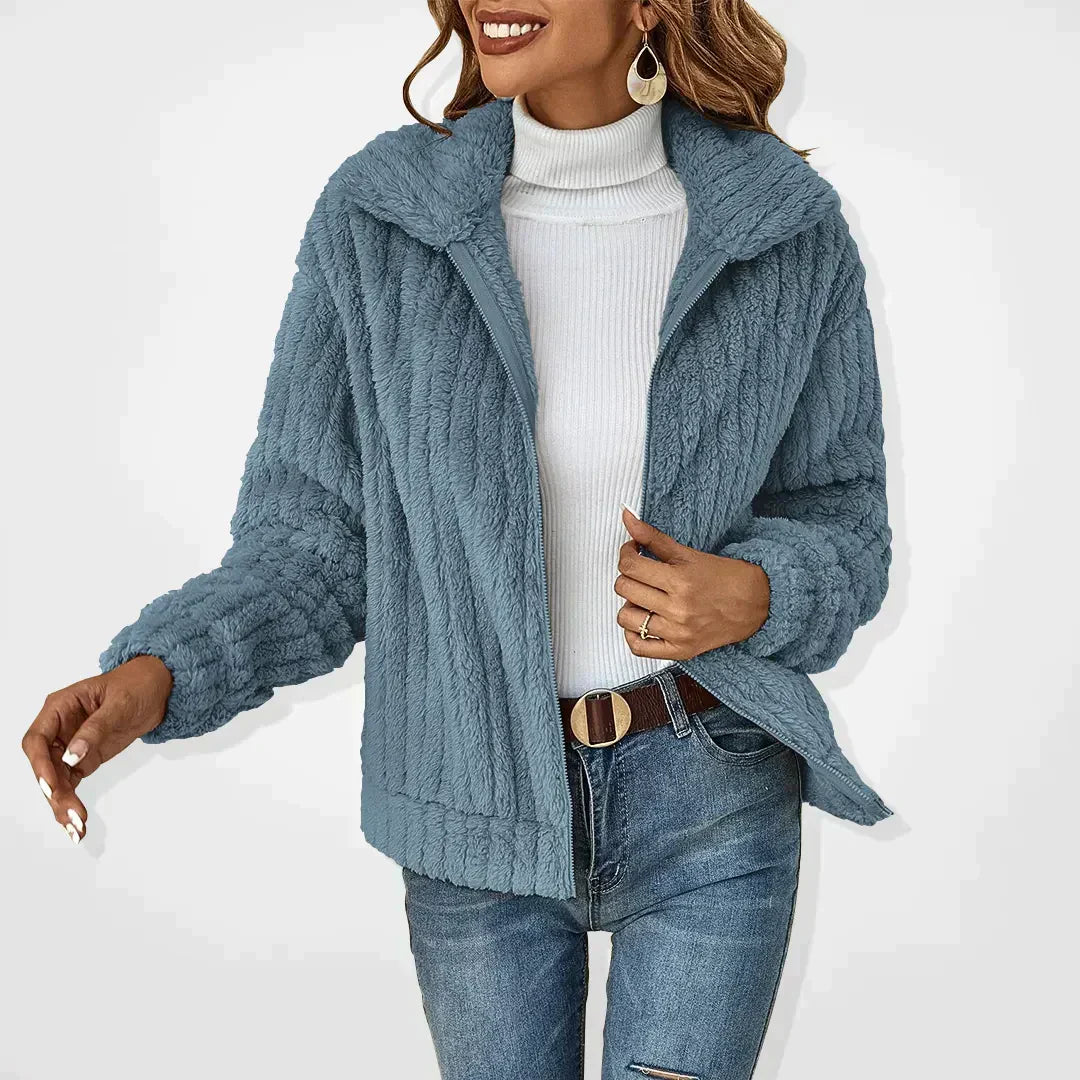 Cardigan feminino felpudo manga longa com gola ampla oversized
