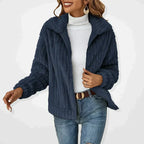 Cardigan feminino felpudo manga longa com gola ampla oversized