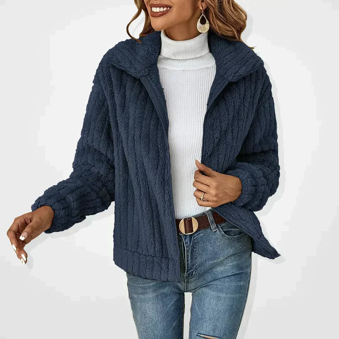 Cardigan feminino felpudo manga longa com gola ampla oversized