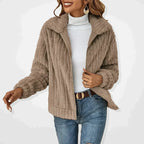 Cardigan feminino felpudo manga longa com gola ampla oversized