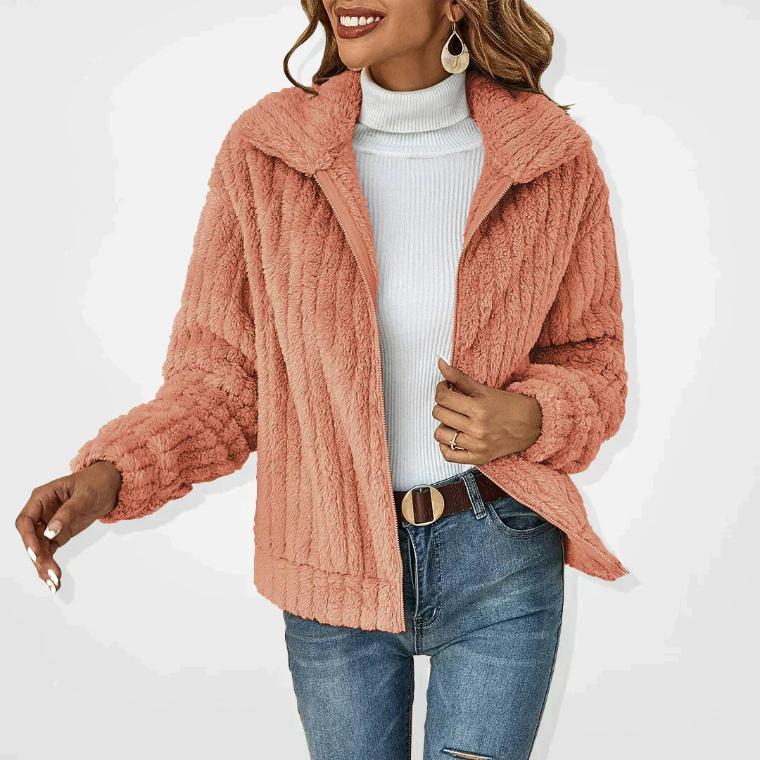 Cardigan feminino felpudo manga longa com gola ampla oversized