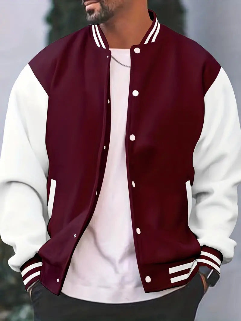 Jaqueta bomber masculina algodão leve com botões de pressão estilo baseball