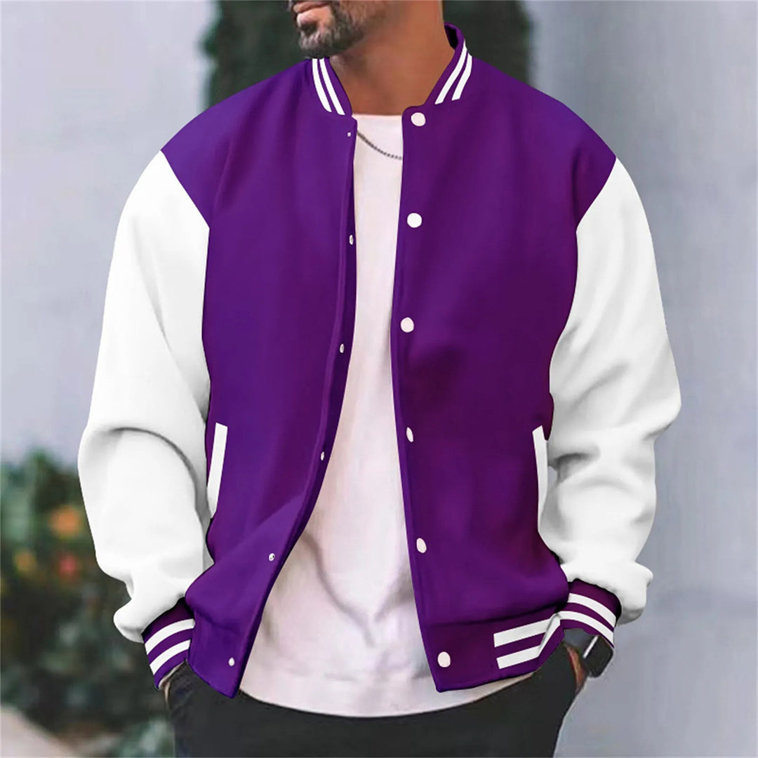Jaqueta bomber masculina algodão leve com botões de pressão estilo baseball