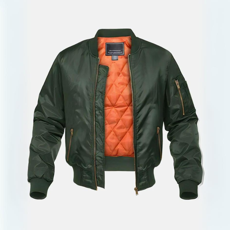 Bomber jacket homem acolchoada com fecho de correr para outono e inverno