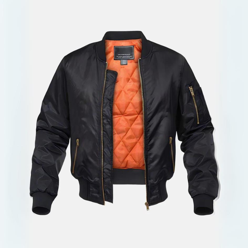 Bomber jacket homem acolchoada com fecho de correr para outono e inverno