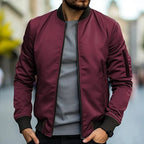 Bomber jacket homem streetwear com fecho de correr e gola alta