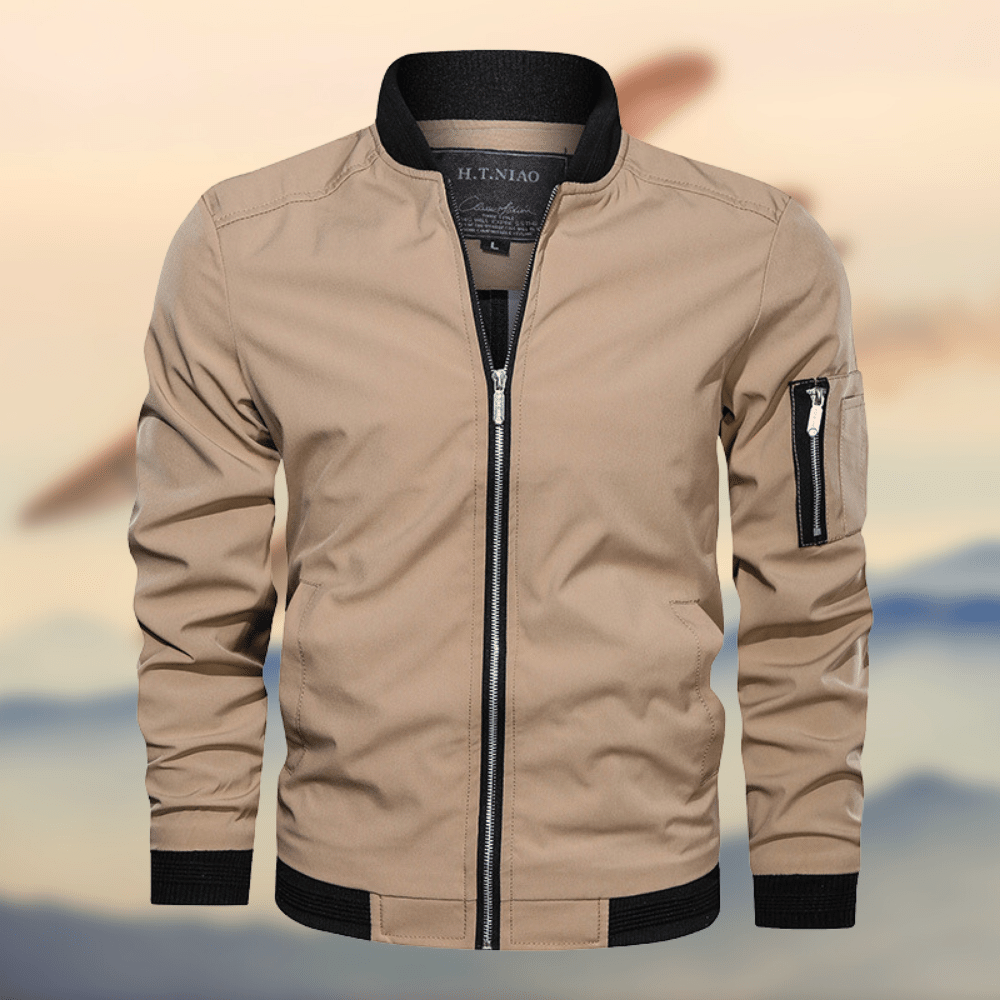 Bomber jacket homem slim fit corta-vento com fecho zip