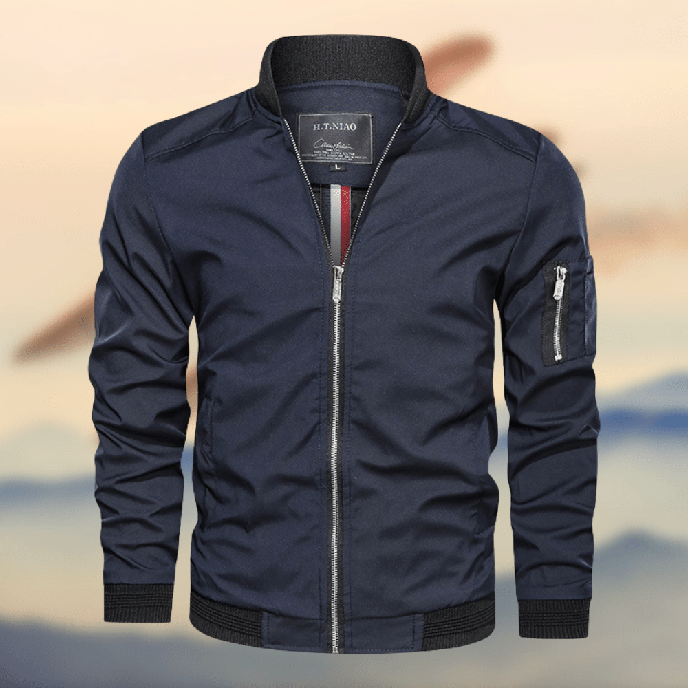 Bomber jacket homem slim fit corta-vento com fecho zip