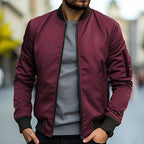 Bomber jacket homem slim fit com fecho de correr, corte moderno