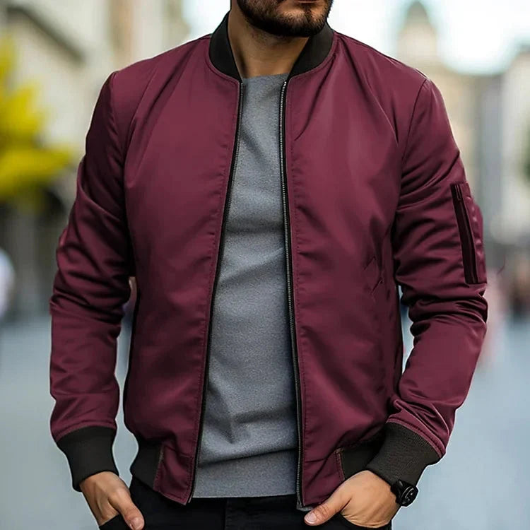 Bomber jacket homem slim fit com fecho de correr, corte moderno