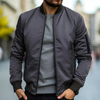 Bomber jacket homem slim fit com fecho de correr, corte moderno