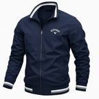 Bomber jacket masculina leve com zíper e acabamentos contrastantes