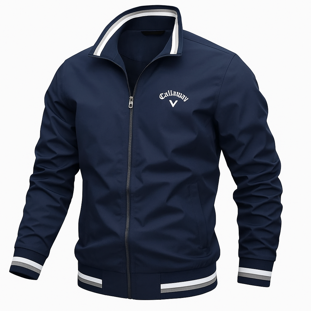 Bomber jacket masculina leve com zíper e acabamentos contrastantes