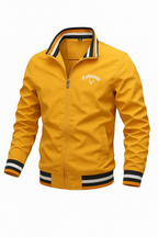 Bomber jacket masculina leve com zíper e acabamentos contrastantes