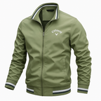 Bomber jacket masculina leve com zíper e acabamentos contrastantes
