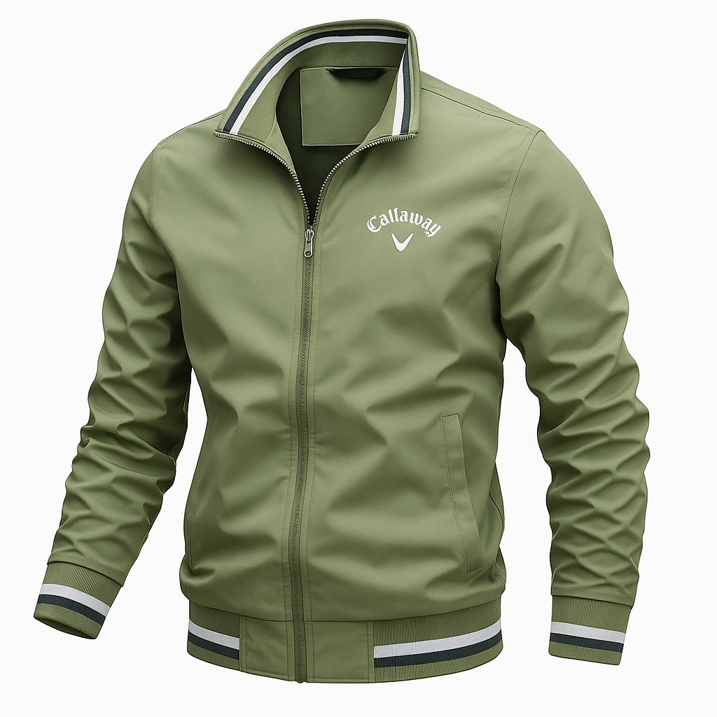 Bomber jacket masculina leve com zíper e acabamentos contrastantes