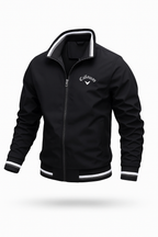 Bomber jacket masculina leve com zíper e acabamentos contrastantes