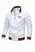 Bomber jacket masculina leve com zíper e acabamentos contrastantes