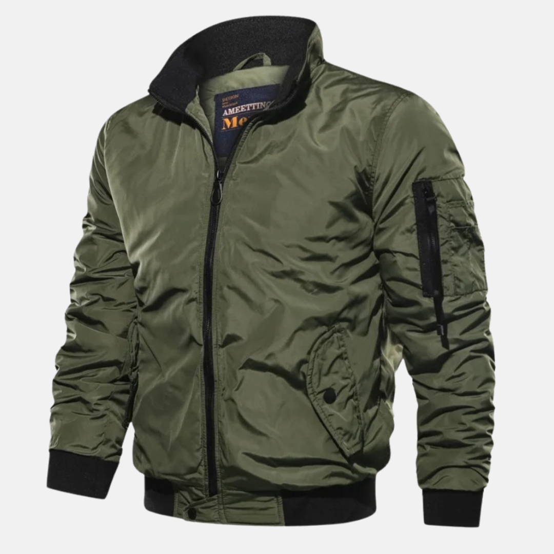 Jaqueta bomber homem corta-vento com zip frontal e punhos em ribana