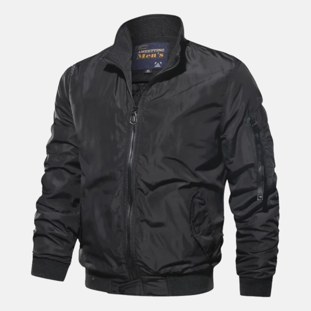 Jaqueta bomber homem corta-vento com zip frontal e punhos em ribana