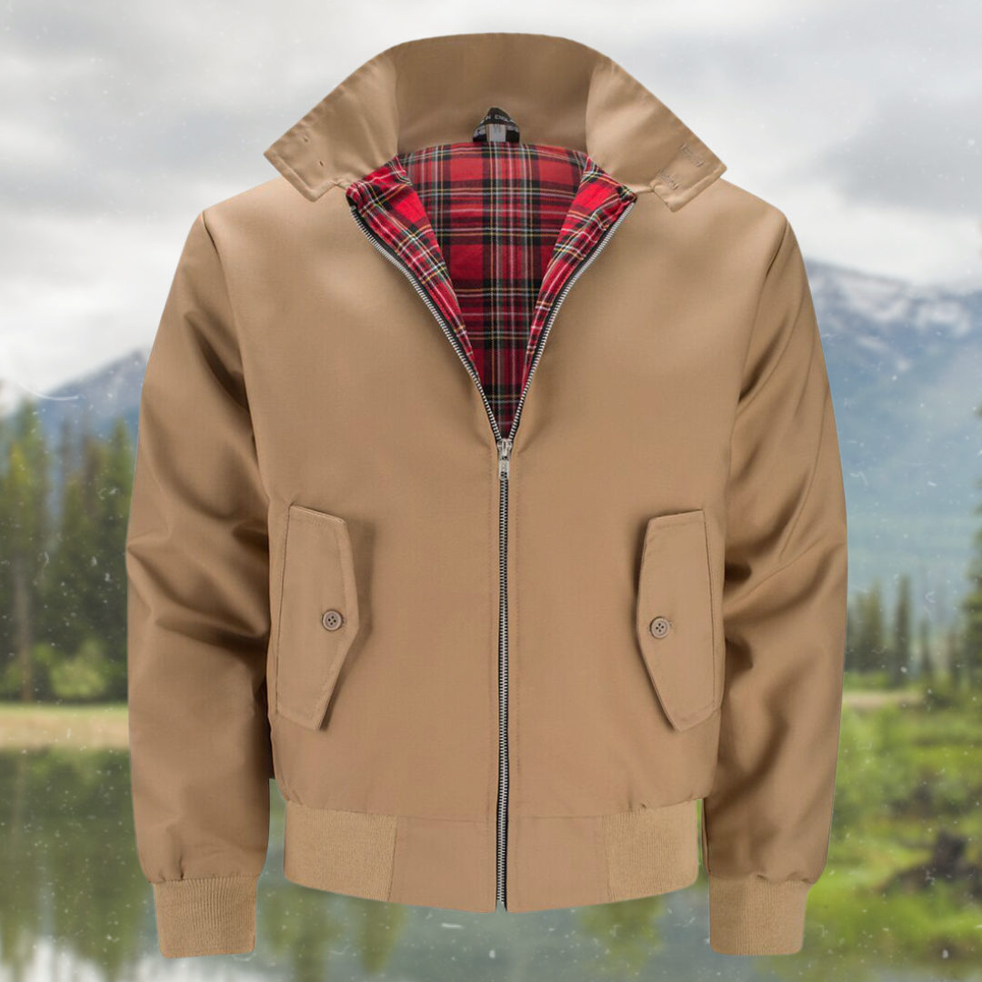 Bomber jacket homem Harrington com fecho de correr e punhos canelados