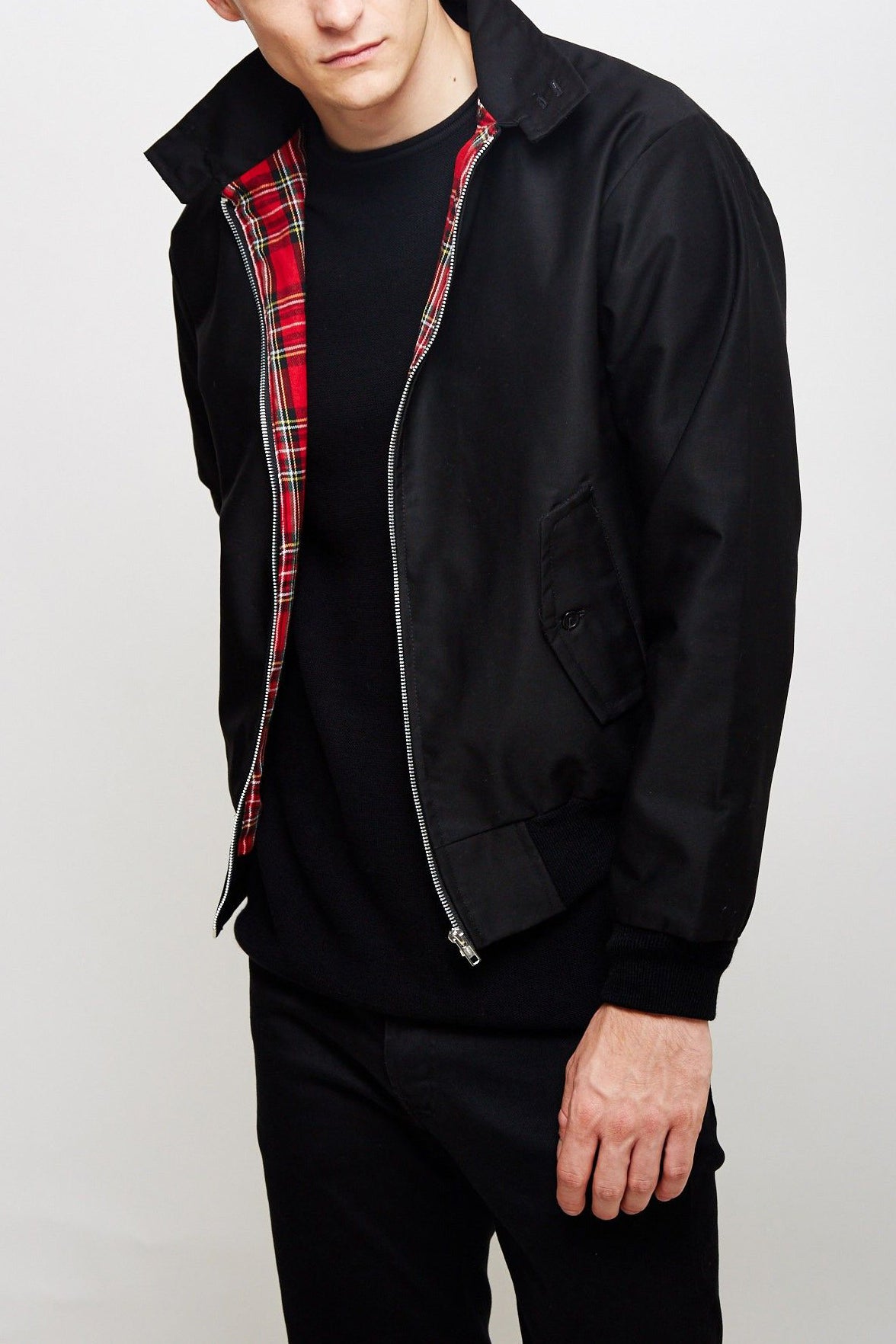 Bomber jacket homem Harrington com fecho de correr e punhos canelados
