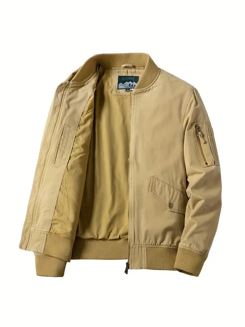 Bomber jacket homem leve corta-vento com fecho de correr design minimalista