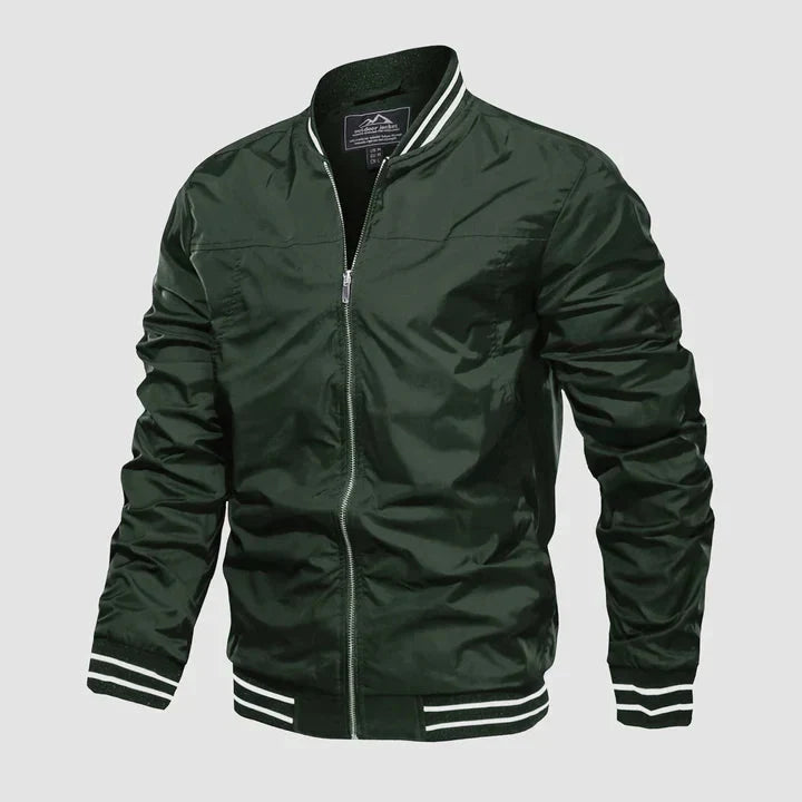 Jaqueta bomber masculina leve com fecho de correr estilo casual