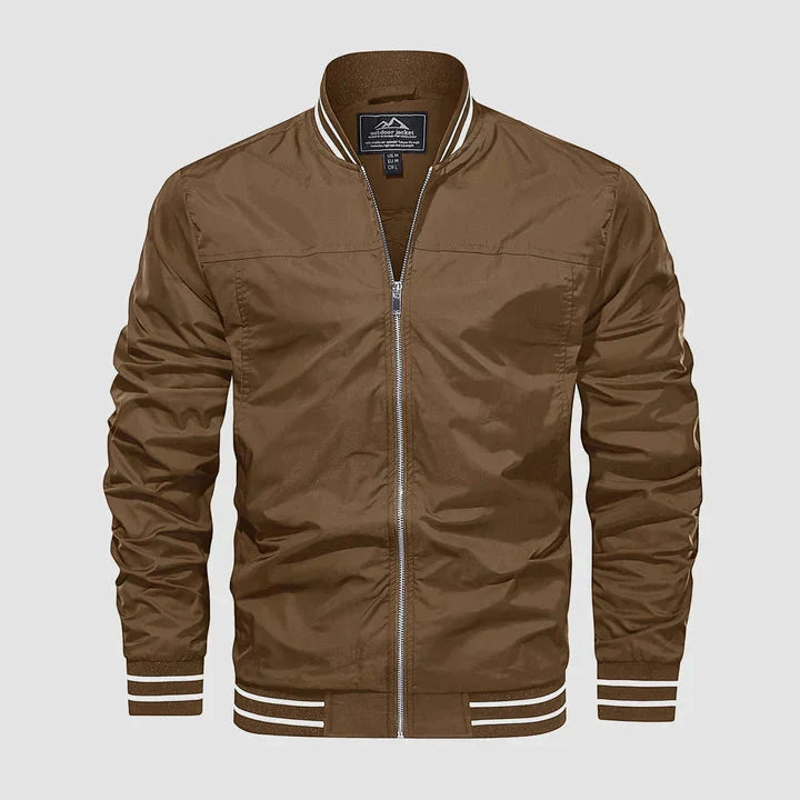 Jaqueta bomber masculina leve com fecho de correr estilo casual