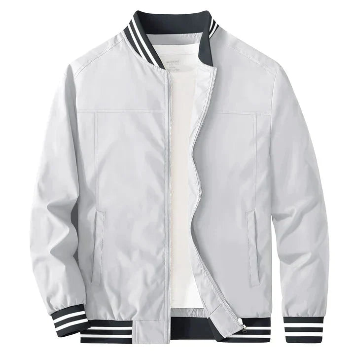 Jaqueta bomber masculina leve com fecho de correr estilo casual