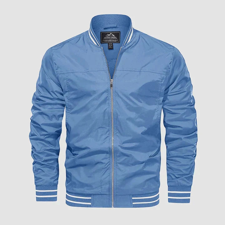 Jaqueta bomber masculina leve com fecho de correr estilo casual