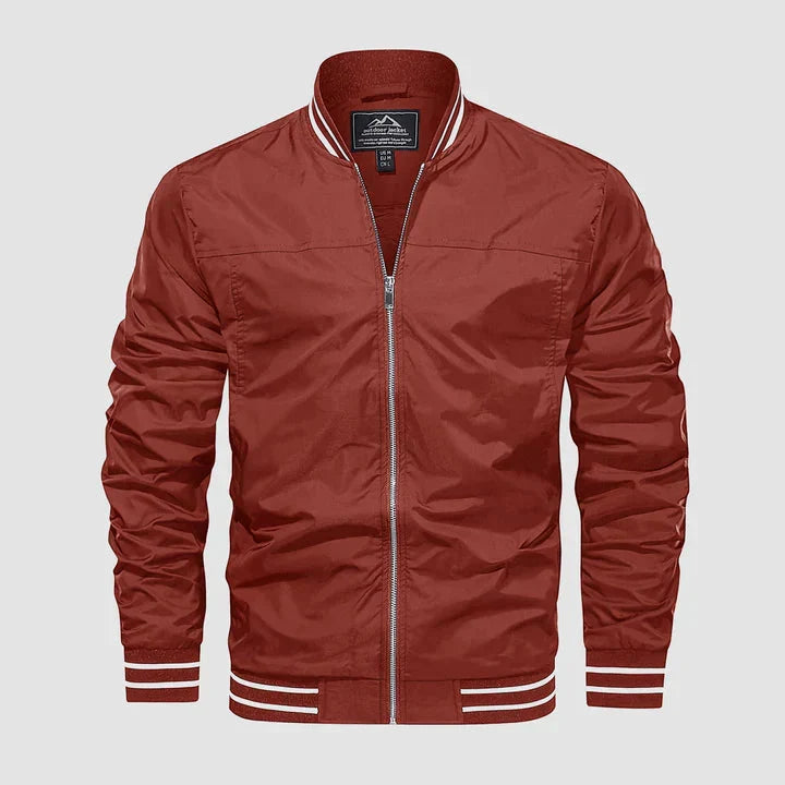 Jaqueta bomber masculina leve com fecho de correr estilo casual
