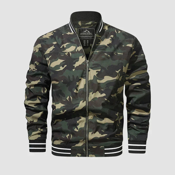 Jaqueta bomber masculina leve com fecho de correr estilo casual