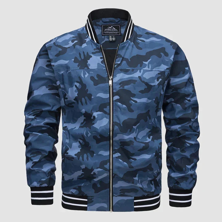 Jaqueta bomber masculina leve com fecho de correr estilo casual
