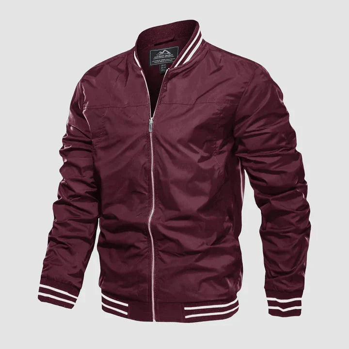 Jaqueta bomber masculina leve com fecho de correr estilo casual