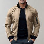 Bomber jacket homem casual com fecho de correr e gola canelada