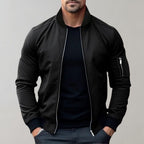 Bomber jacket homem casual com fecho de correr e gola canelada