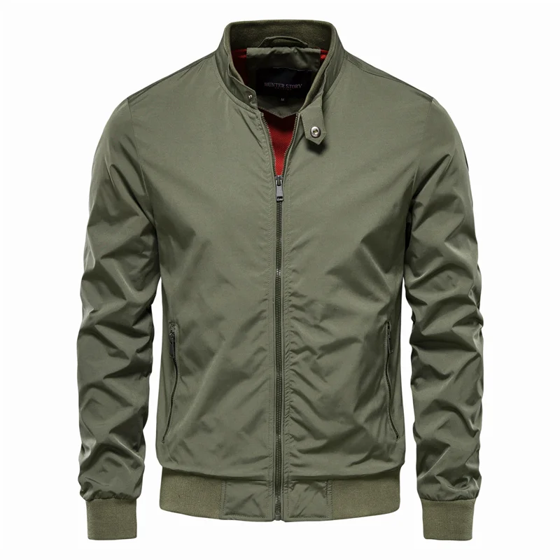 Bomber jacket homem leve com fecho de correr estilo casual streetwear