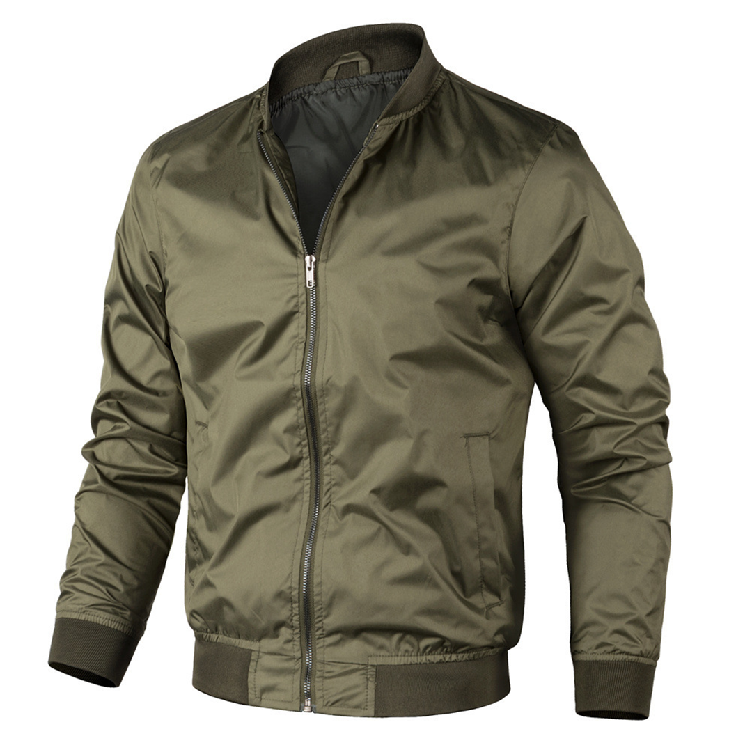 Bomber jacket leve masculina com fecho de correr, estilo vintage casual