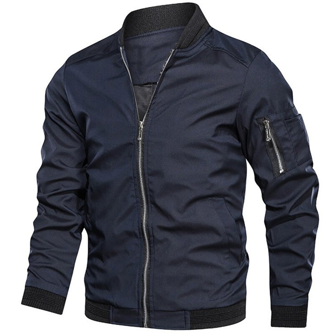 Bomber jacket leve homem com gola alta e fecho de correr