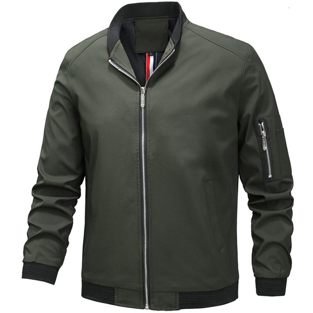 Bomber jacket leve homem com gola alta e fecho de correr