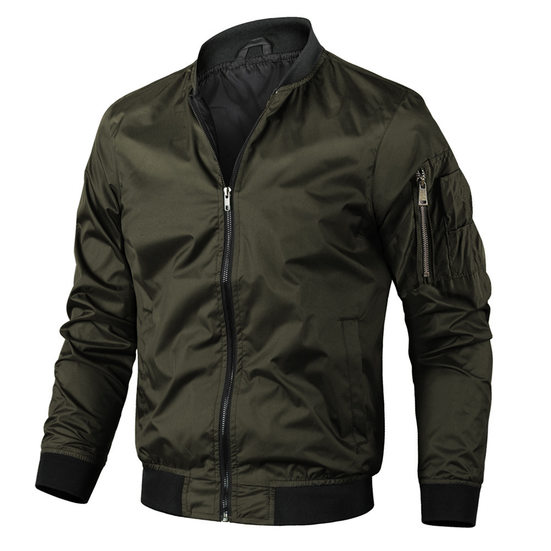 Bomber jacket leve masculina com fecho de correr, estilo vintage casual