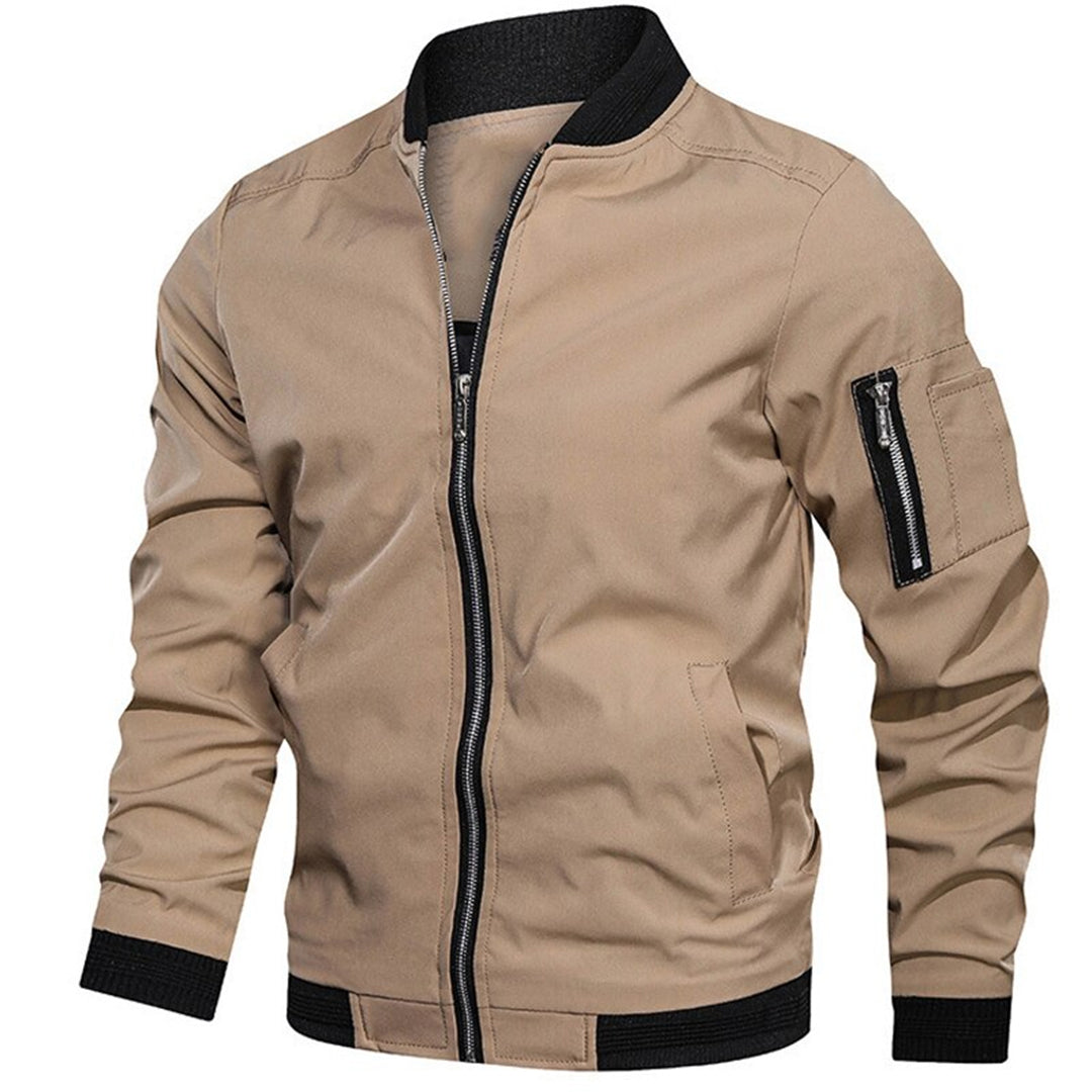 Bomber jacket leve homem com gola alta e fecho de correr