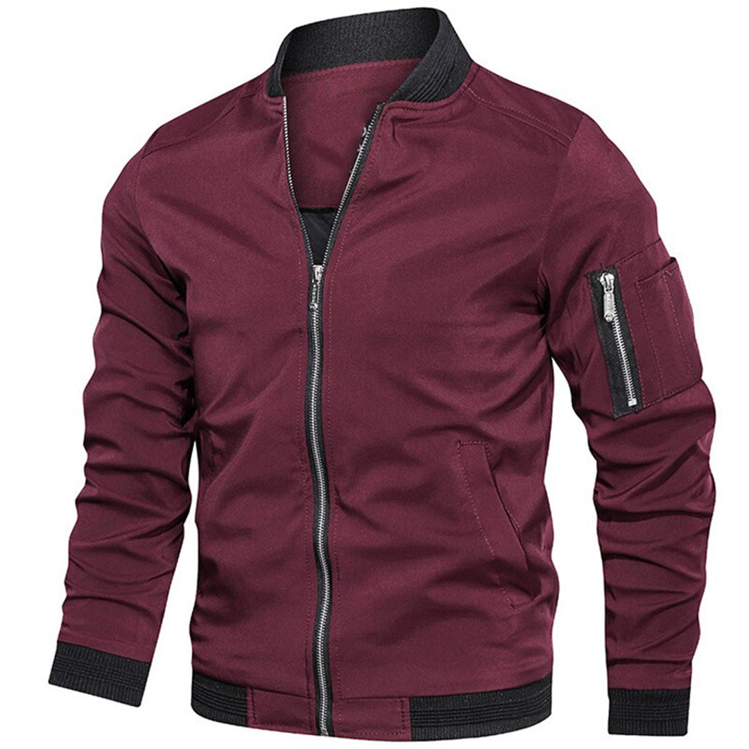 Bomber jacket leve homem com gola alta e fecho de correr