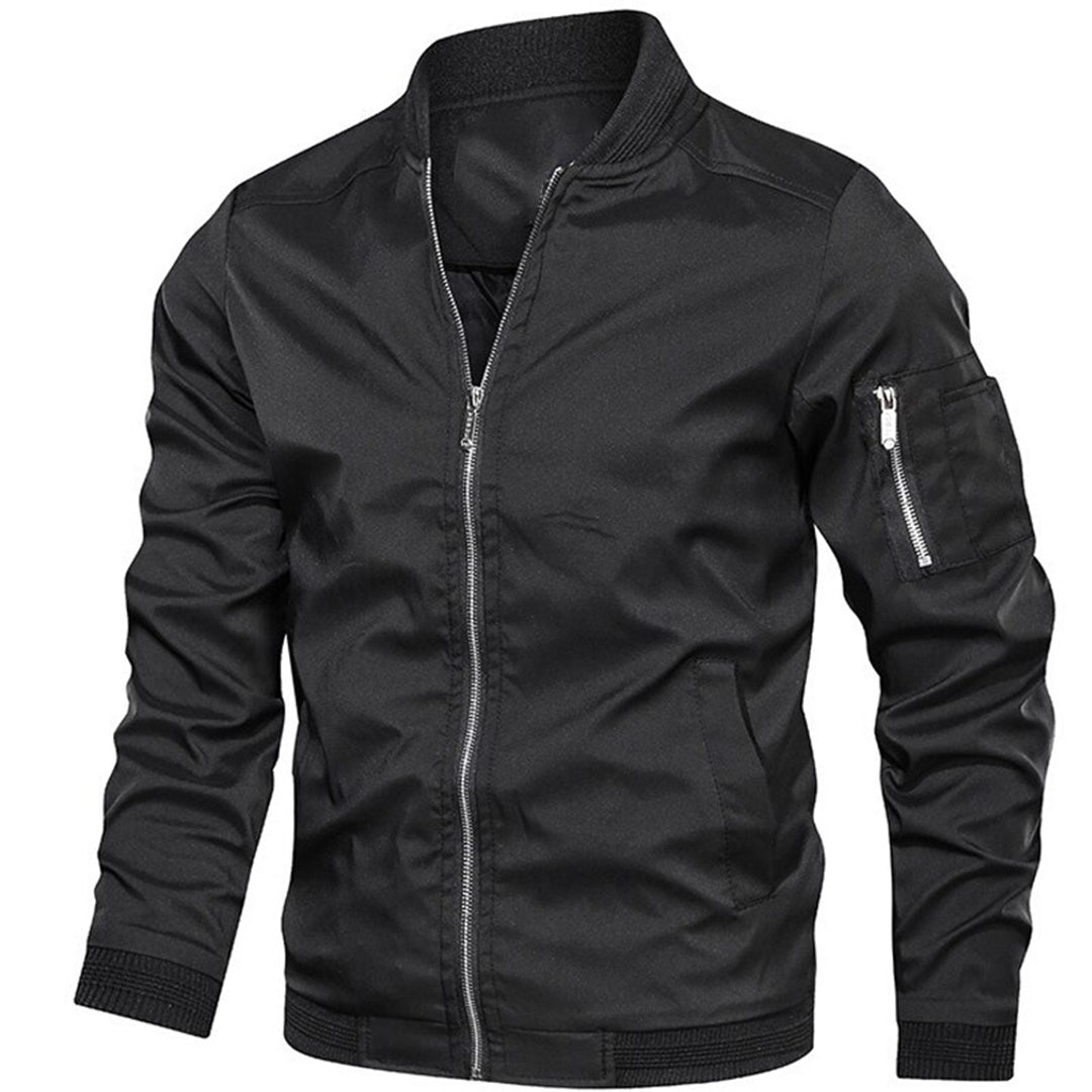 Bomber jacket leve homem com gola alta e fecho de correr