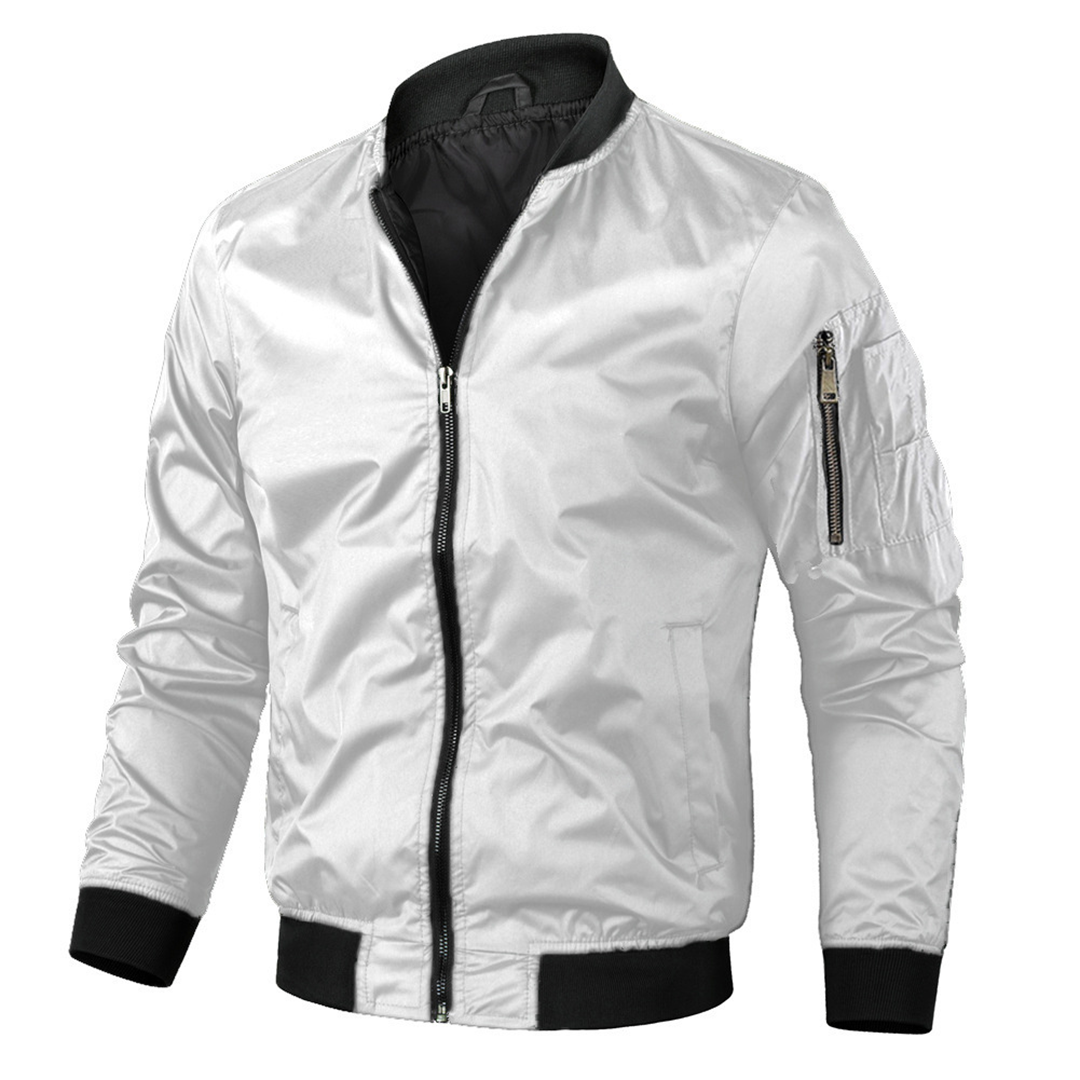 Bomber jacket leve masculina com fecho de correr, estilo vintage casual