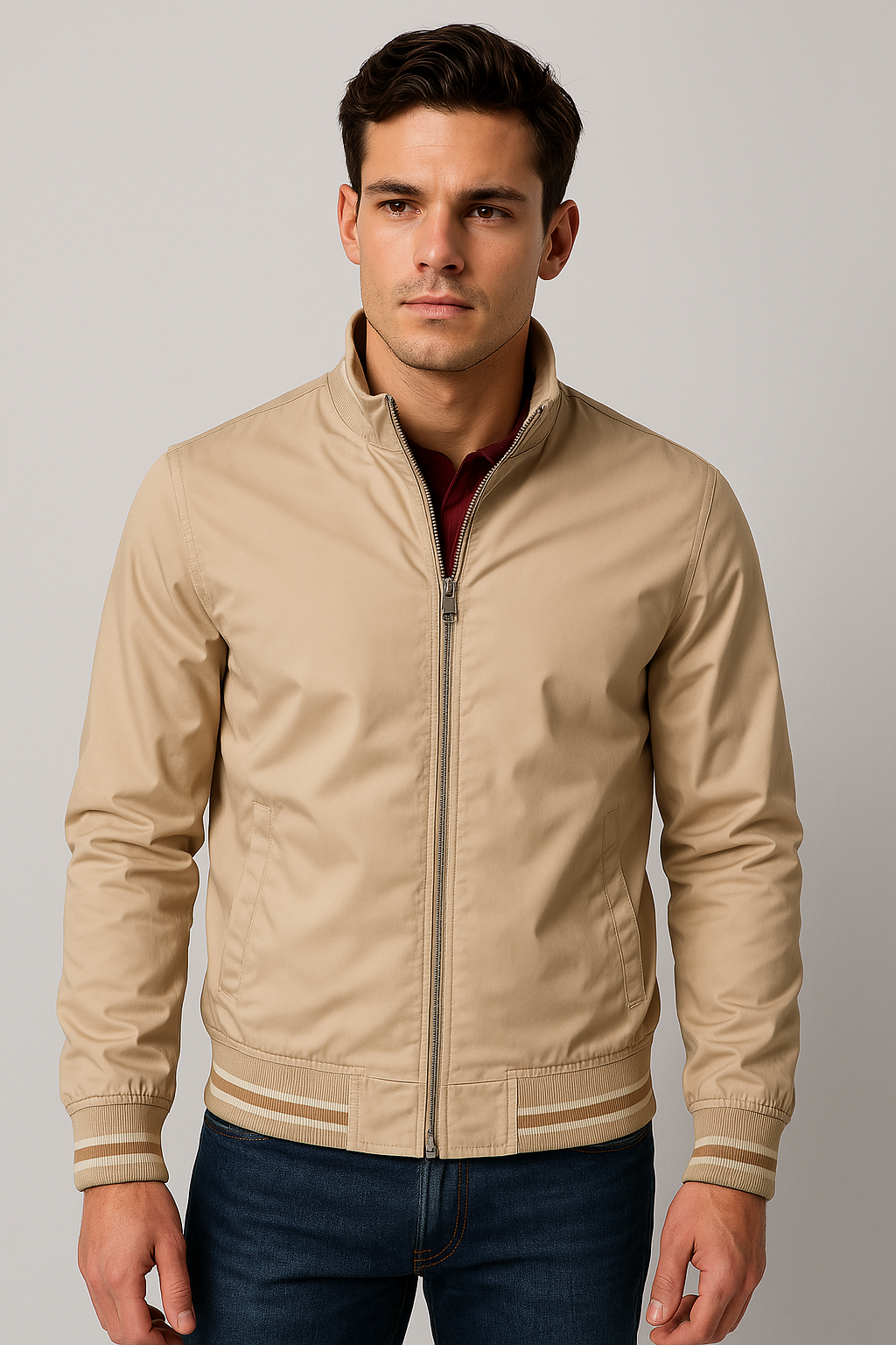 Bomber jacket homem slim fit com fecho de correr para outono
