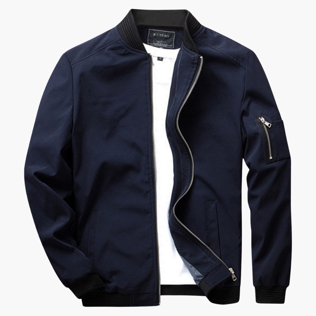 Jaqueta bomber masculina com fecho de correr e punhos canelados