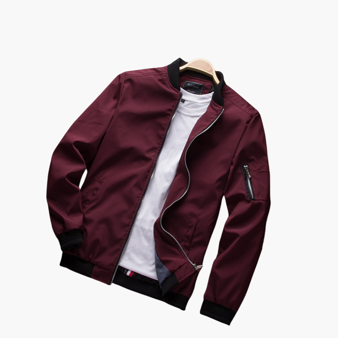 Jaqueta bomber masculina com fecho de correr e punhos canelados